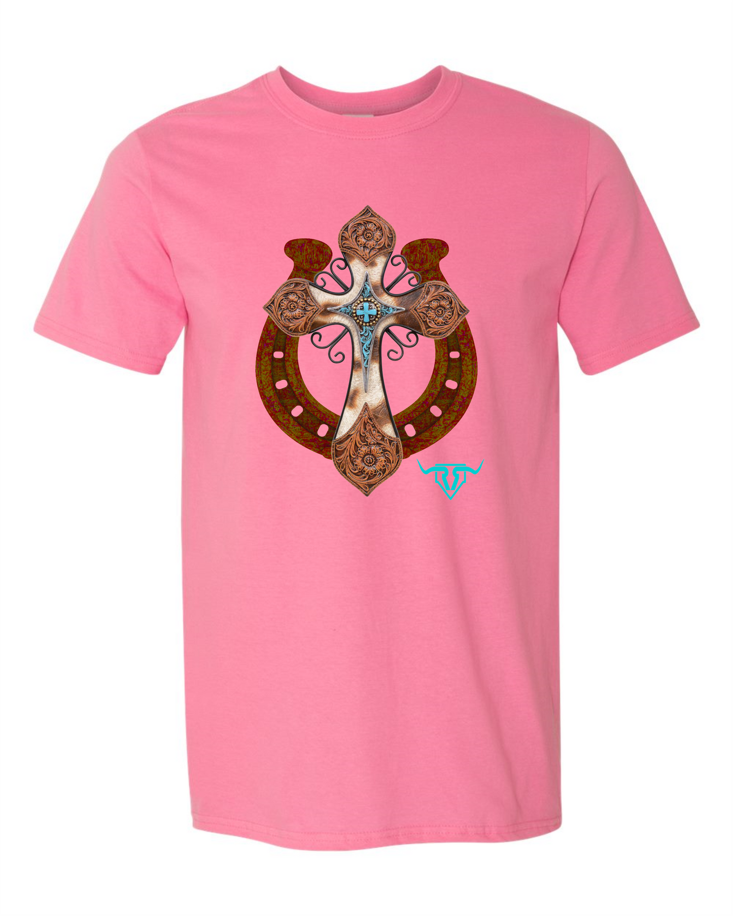 Pink Horseshoe & Cross Tee