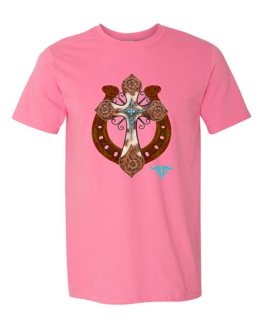 Pink Horseshoe & Cross Tee