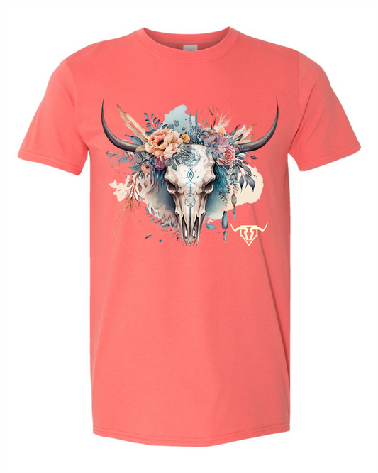 Coral Bull Skull Tee