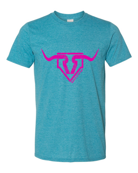 Turquoise Tee with Pink Ranch & Range logo