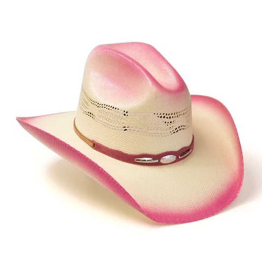 Natural and Pink Bangora Straw Cowgirl Hat